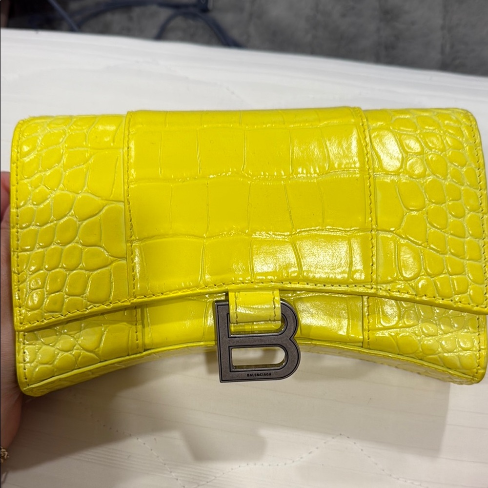 Balenciaga Yellow Croc-Embossed Wristlet